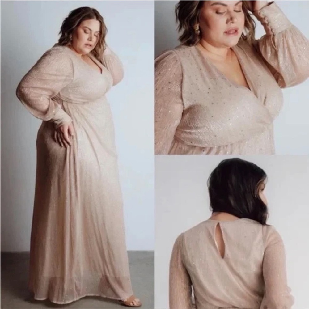 BALTIC BORN Abigail Champagne Sparkle Sequin Flowy Maxi Gown Dress Size XXXL
